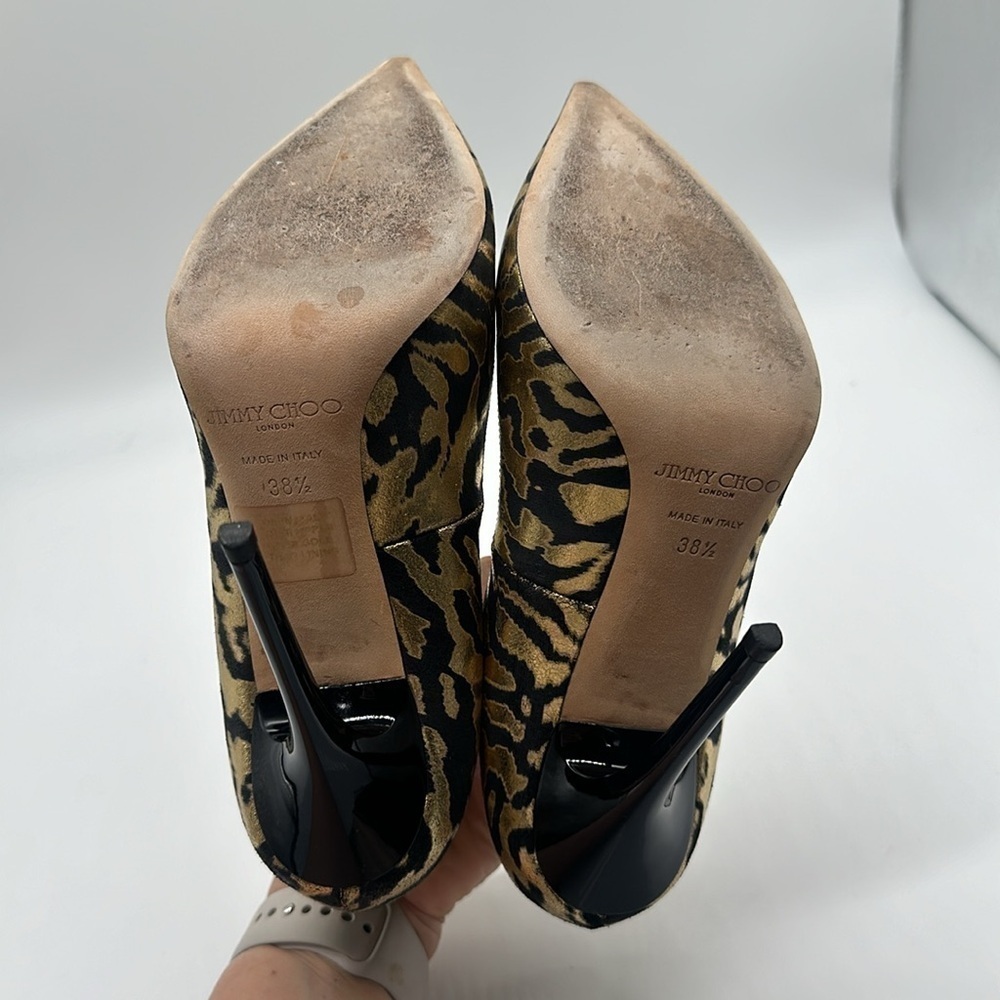 Jimmy Choo Anouk Stiletto Heels Black & Metallic Gold Animal Print Size 38 1/2 - Picture 6 of 8